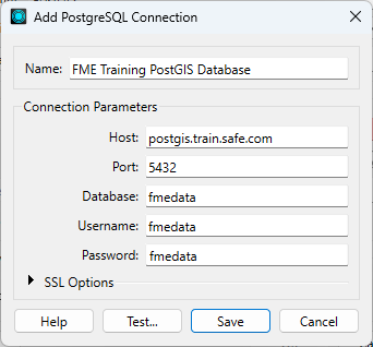 Training database connection setup